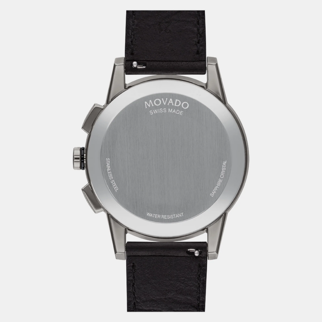 Movado Museum 607559 Sport Men 42mm Black Dial Black Leather Strap Swiss Quartz Watch
