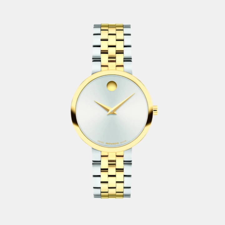 Movado Museum 608007 Classic Women 29.5 mm Silver White Sunray Dial Two Tone Stainless Steel Link Bracelet Quartz Watch