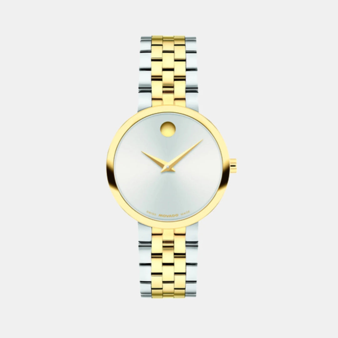 Movado Museum 608007 Classic Women 29.5 mm Silver White Sunray Dial Two Tone Stainless Steel Link Bracelet Quartz Watch