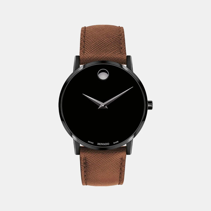 Movado Museum 607198 Classic Men 40mm Black Dial Cognac Leather Strap Swiss Quartz Watch