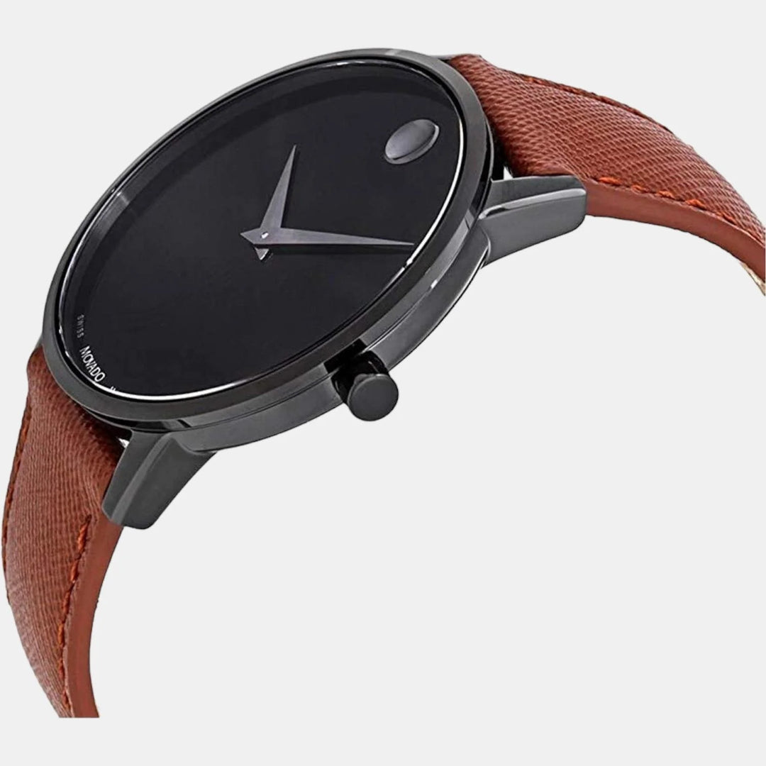 Movado Museum 607198 Classic Men 40mm Black Dial Cognac Leather Strap Swiss Quartz Watch