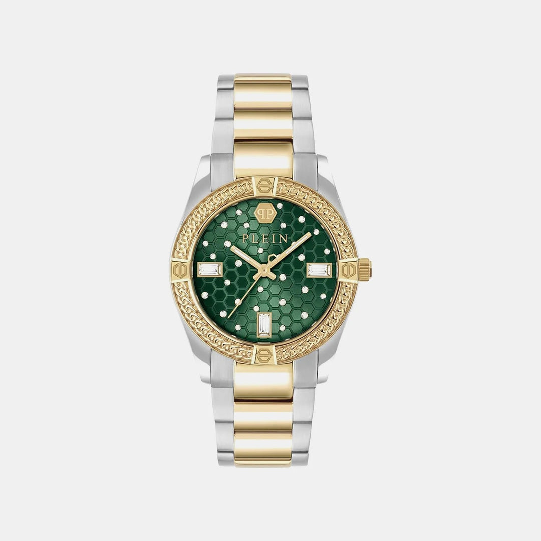 Philipp Plein Plein Icon Chain Women 36mm Quartz Green Dial Two-Tone Stainless Steel Watch PW1FA0325