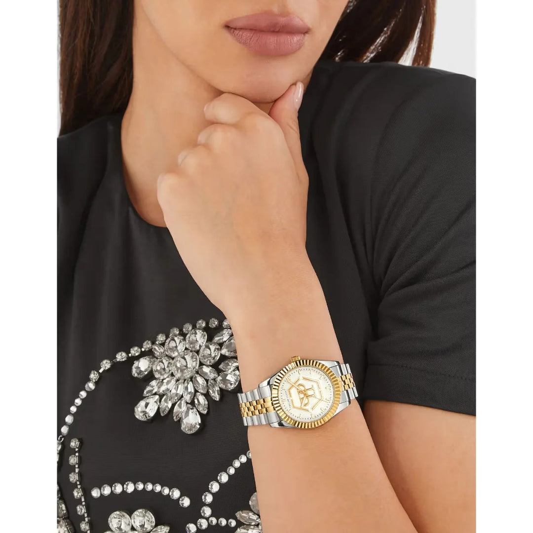 Philipp Plein Street Couture Women 38mm Quartz Silver Dial Two-Tone Gold Silver Stainless Steel Watch PW2BA0323