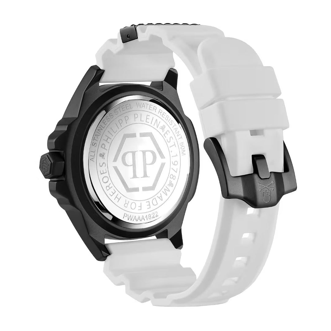 Philipp Plein The Skull Carbon Fiber Men 44mm Quartz Silver Carbon Fiber Dial White Silicone Watch PWAAA1822