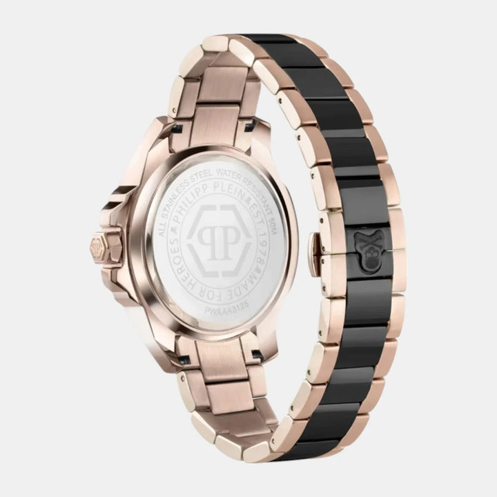 Philipp Plein The Skull Men 44mm Quartz Black Dial Rose Gold PVD Stainless Steel Bracelet Watch PWAAA3125