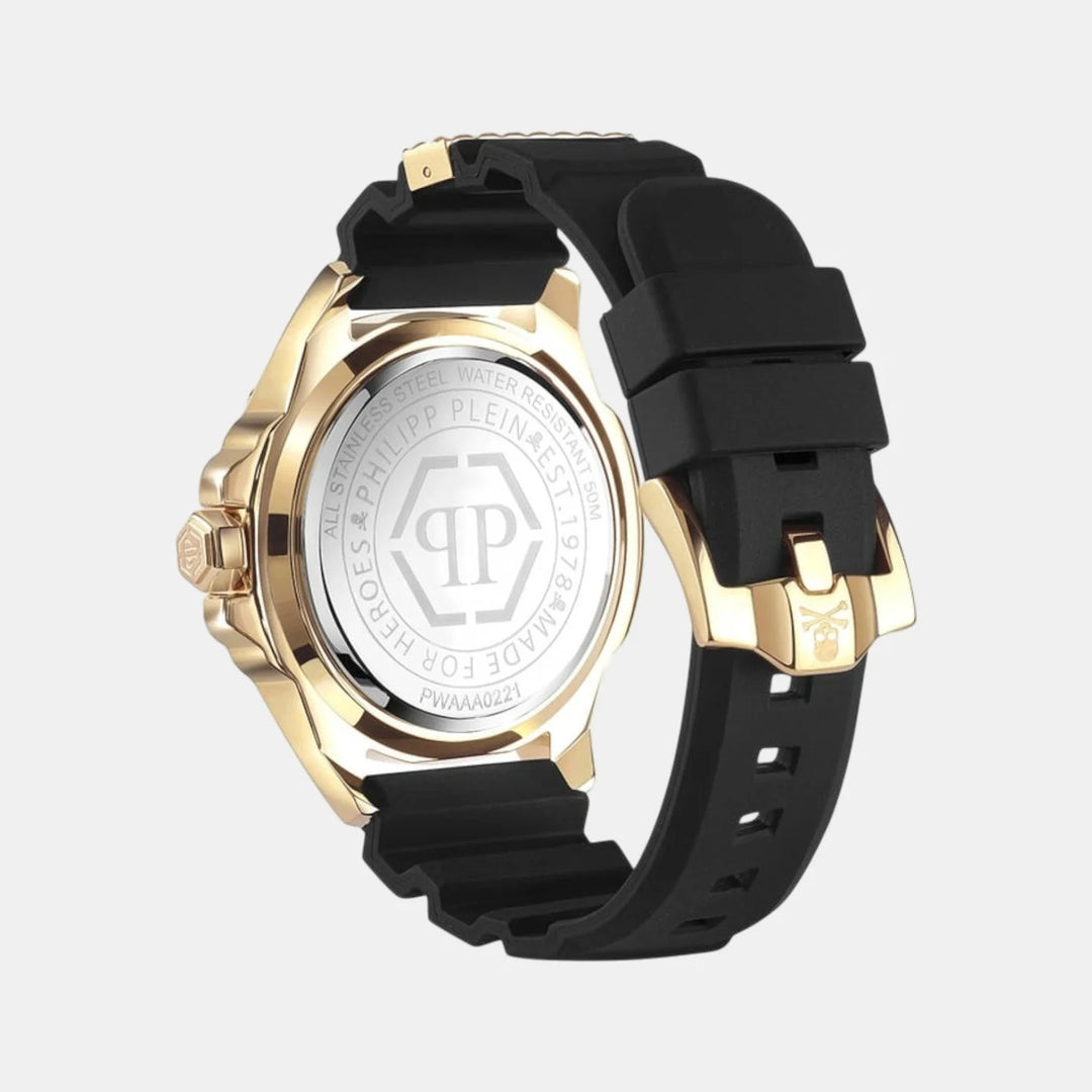 Philipp Plein The Skeleton Men 44mm Automatic Black Dial Black Silicone Strap Watch PWBAA0221