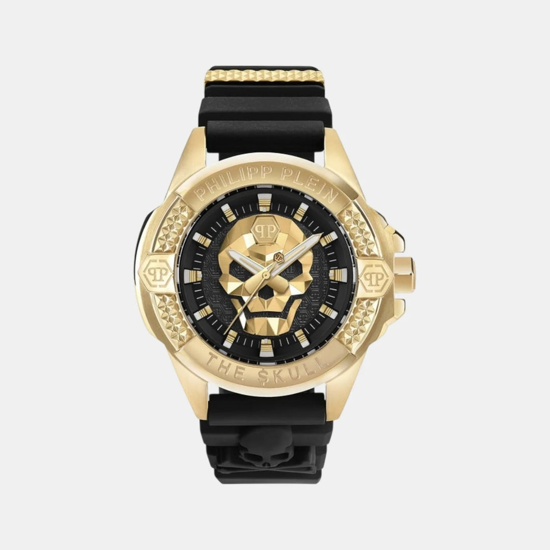 Philipp Plein The Skeleton Men 44mm Automatic Black Dial Black Silicone Strap Watch PWBAA0221