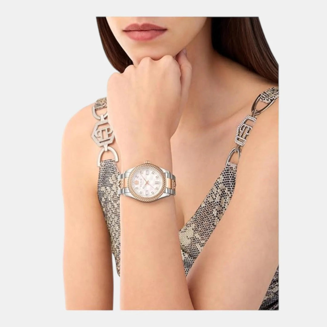Philipp Plein Queen Women 44mm Automatic White Silver Dial Two-Tone Stainless Steel Watch PWCDA0724