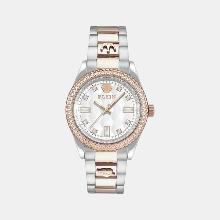 Philipp Plein Queen Women 44mm Automatic White Silver Dial Two-Tone Stainless Steel Watch PWCDA0724