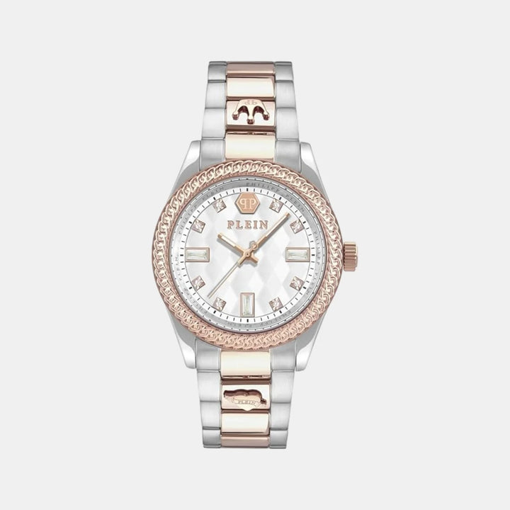 Philipp Plein Queen Women 44mm Automatic White Silver Dial Two-Tone Stainless Steel Watch PWCDA0724