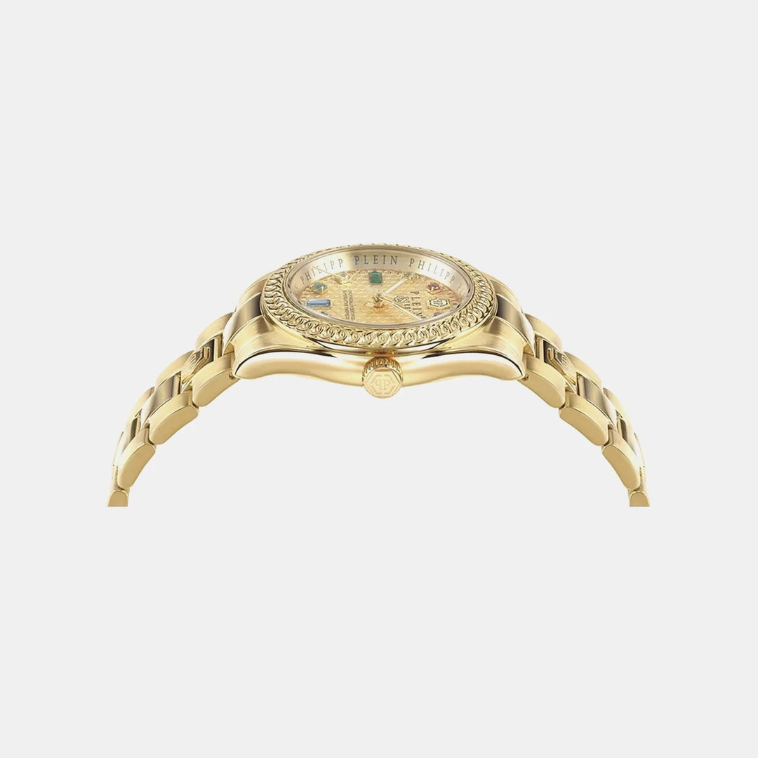 Philipp Plein Queen Women 36mm Quartz Gold Dial Stainless Steel Bracelet Watch PWDAA0721