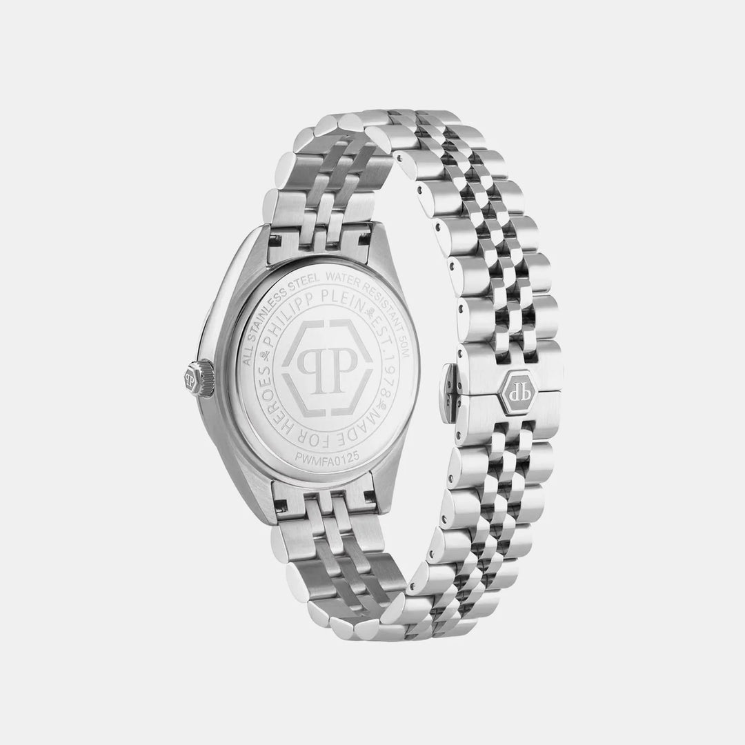 Philipp Plein MFA-NEW SUPERLATIVE Men 40mm Quartz Black Dial Silver Stainless Steel Bracelet Watch PWMFA0125
