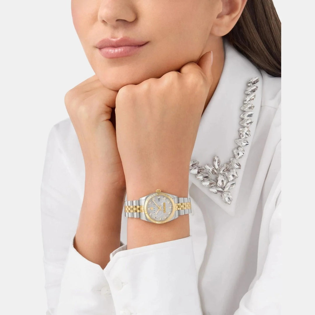 Philipp Plein Date Superlative Women 28mm Quartz Taupe Dial Multicolour Stainless Steel Bracelet Watch PWNFA0425