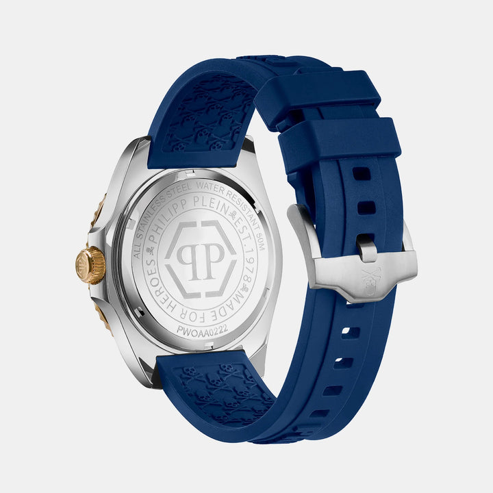 Philipp Plein The Skull Diver Men 44mm Quartz Blue Dial Blue Silicone Strap Watch PWOAA0222