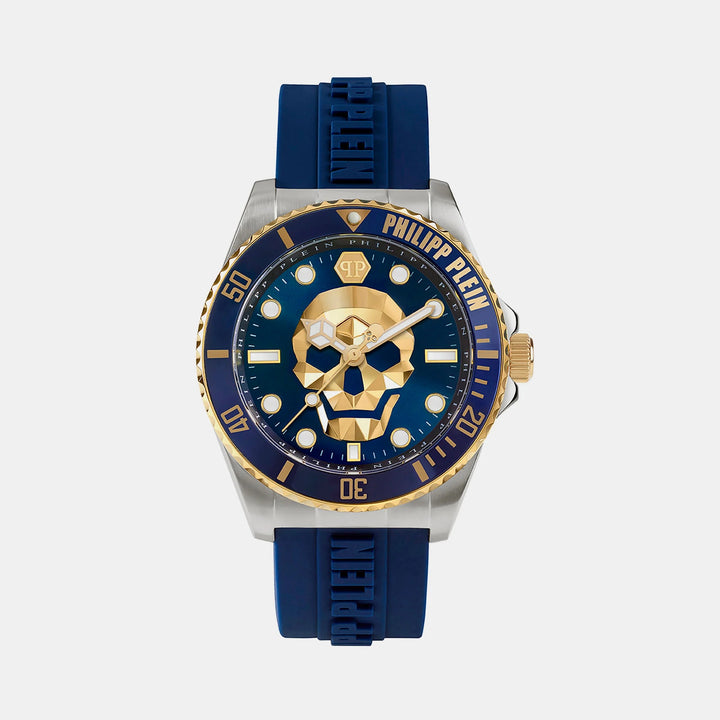 Philipp Plein The Skull Diver Men 44mm Quartz Blue Dial Blue Silicone Strap Watch PWOAA0222