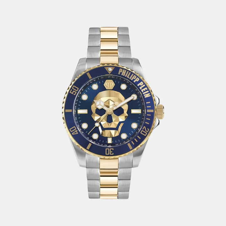 Philipp Plein The Skull Diver Men 44mm Quartz Blue Dial Bicolour Stainless Steel Bracelet Watch PWOAA0722