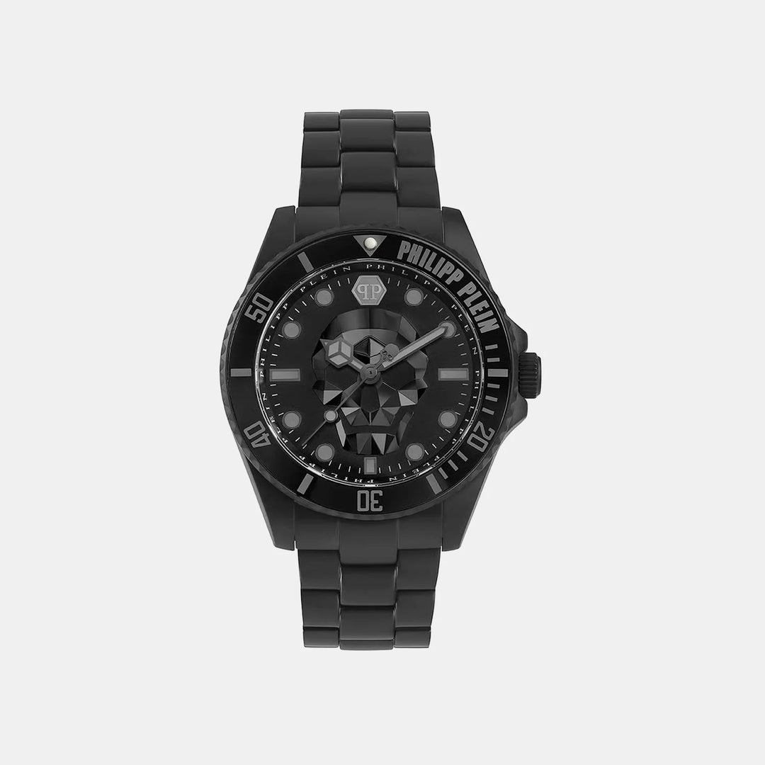 Philipp Plein The Skull Diver Men 44mm Quartz Black Dial Black Stainless Steel Bracelet Watch PWOAA0922