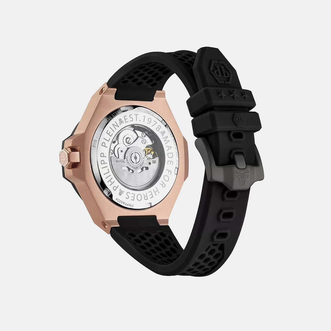 Philipp Plein Plein Skeleton Royal Men 46mm Automatic Black Dial Black Silicone Strap Watch PWPFA0224