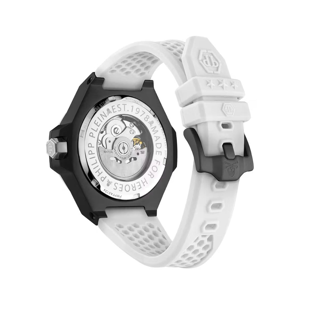 Philipp Plein Plein Skeleton Royal Men 44.5mm Automatic Black Dial Black Rubber Strap Watch PWPFA0724