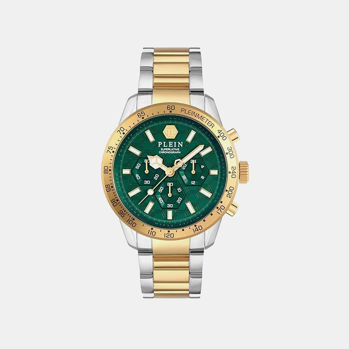 Philipp Plein Pya-Pleinmeter Men 44mm Quartz Chronograph Green Dial Multicolour Stainless Steel Bracelet Watch PWPYA0524