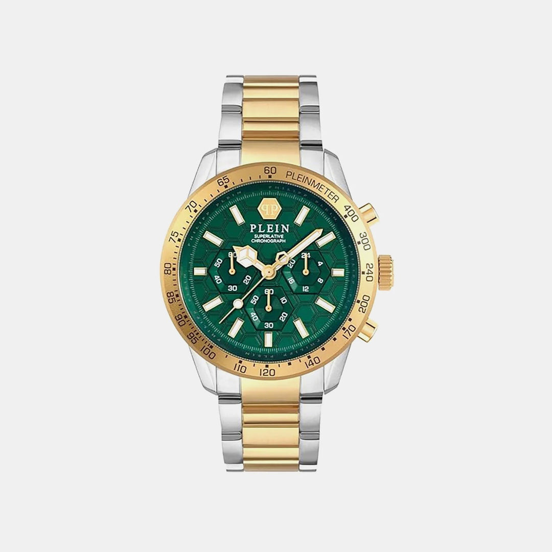 Philipp Plein Pya-Pleinmeter Men 44mm Quartz Chronograph Green Dial Multicolour Stainless Steel Bracelet Watch PWPYA0524