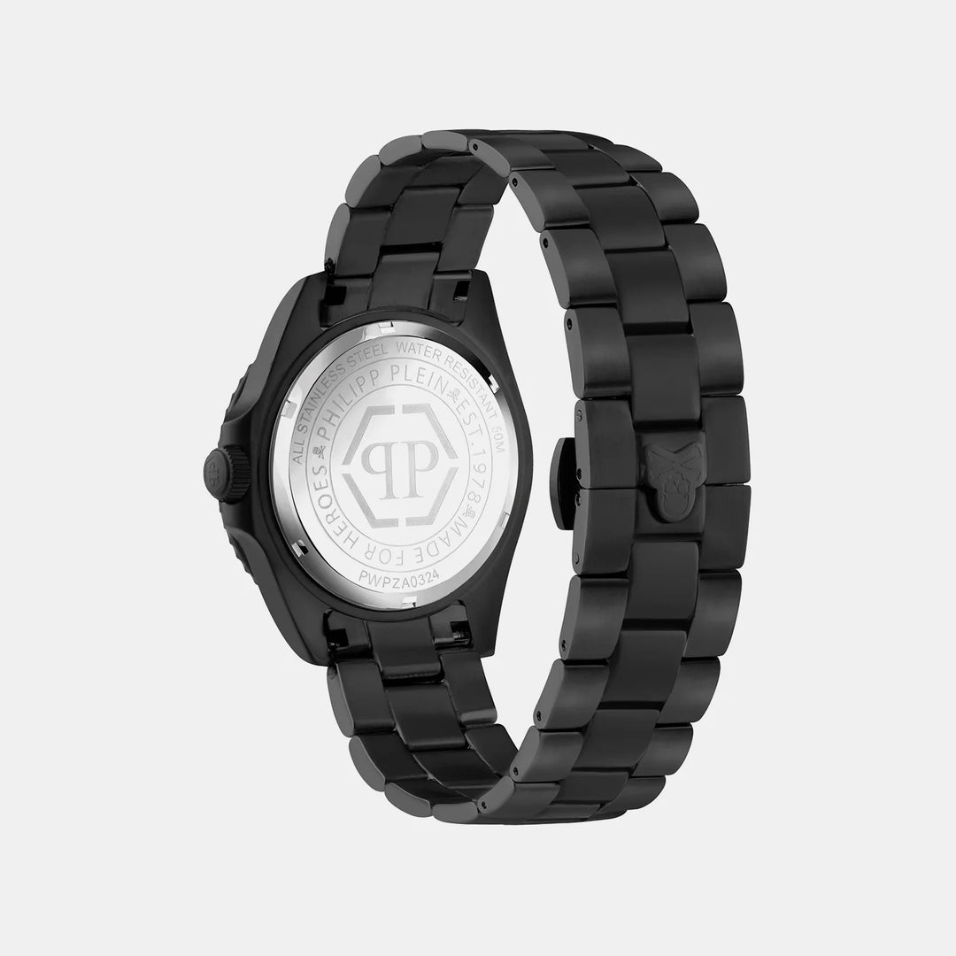 Philipp Plein GMT-I Challenger Baguettes Men 44mm Quartz GMT Black Dial Black Stainless Steel Strap Watch PWPZA0324