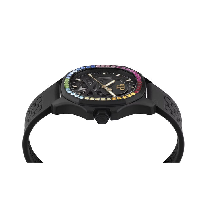Philipp Plein Skeleton Spectre Men 42mm Automatic Black Dial Black Silicone Strap Watch PWRAA1023
