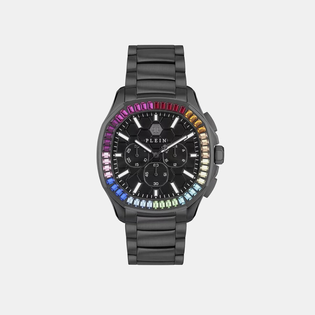 Philipp Plein High-Iconic Men 44mm Quartz Black Dial Black Stainless Steel Strap Chronograph Watch PWSAA0723