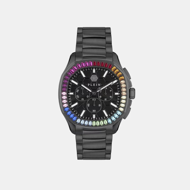 Philipp Plein High-Iconic Men 44mm Quartz Black Dial Black Stainless Steel Strap Chronograph Watch PWSAA0723