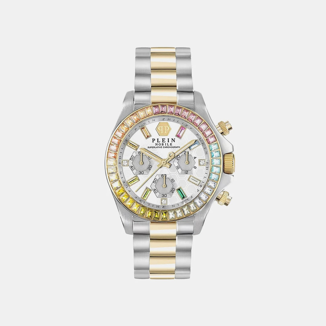 Philipp Plein Nobile Lady Women 38mm Quartz Silver Dial Silver Stainless Steel Strap Chronograph Watch PWSBA0523