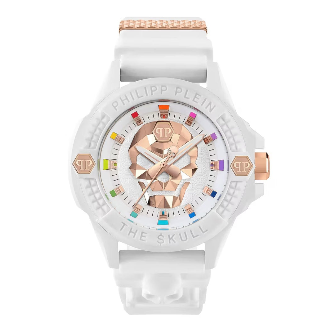 Philipp Plein The $Kull Men 44mm Quartz White Dial White Silicone Strap Watch PWUBA0123