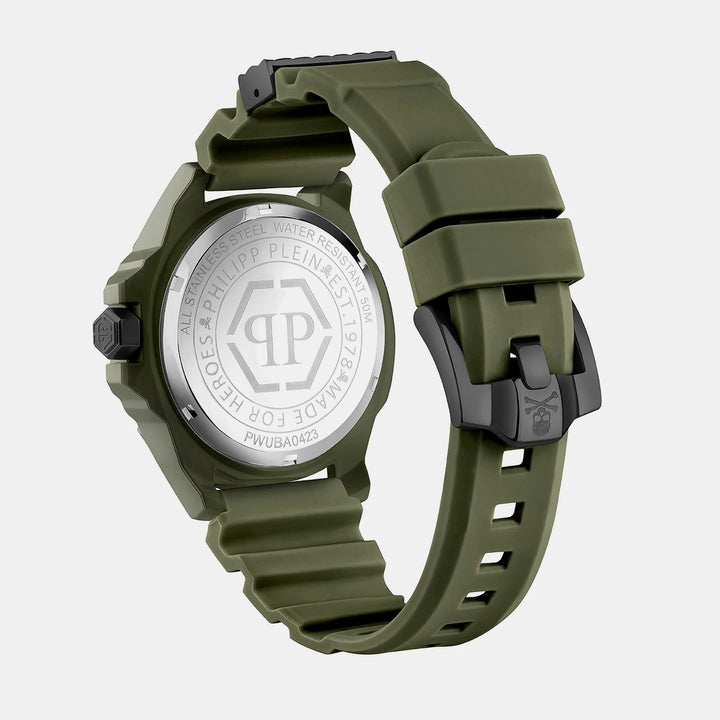 Philipp Plein The $Kull Men 44mm Quartz Black Dial Green Silicone Strap Watch PWUBA0423