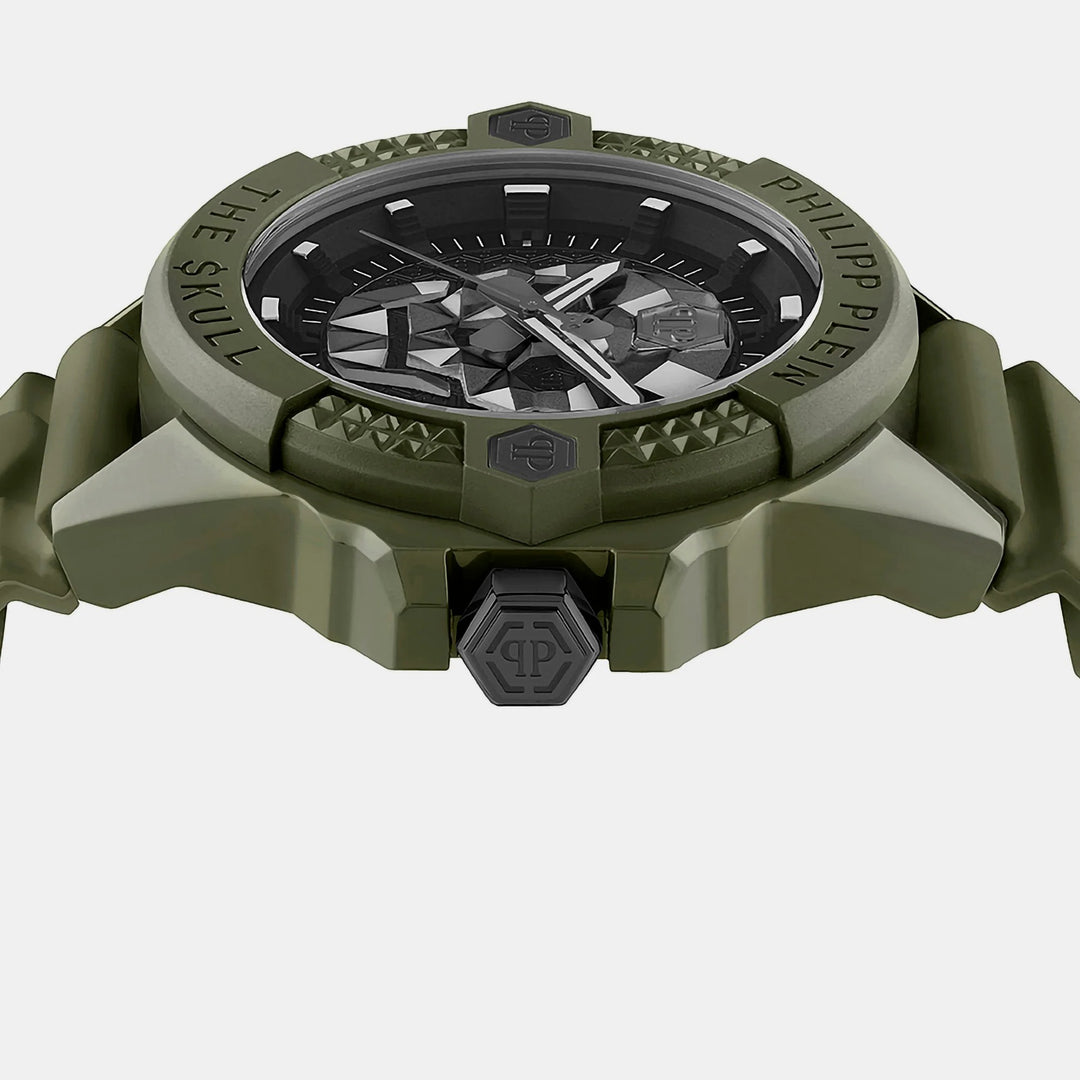 Philipp Plein The $Kull Men 44mm Quartz Black Dial Green Silicone Strap Watch PWUBA0423