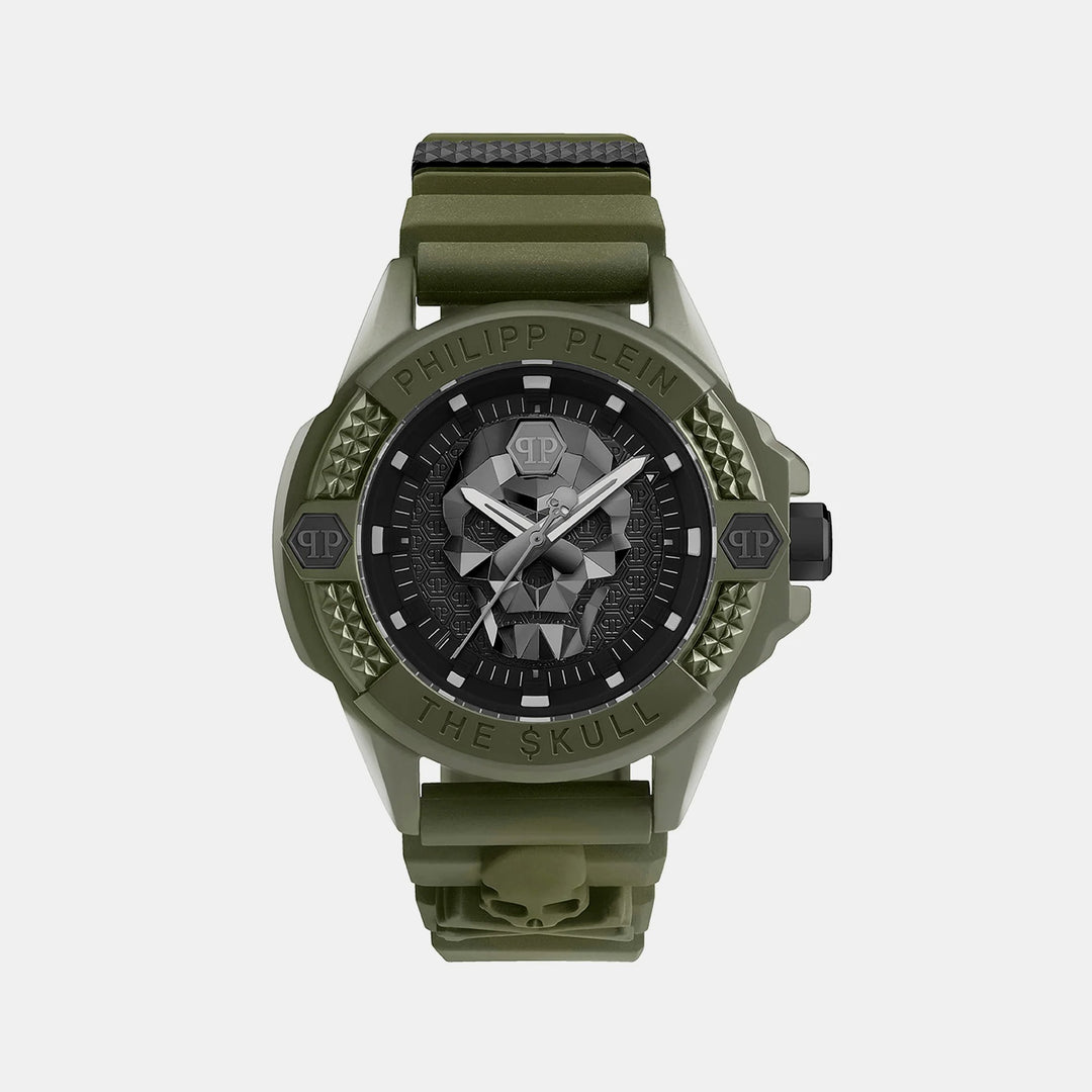 Philipp Plein The $Kull Men 44mm Quartz Black Dial Green Silicone Strap Watch PWUBA0423