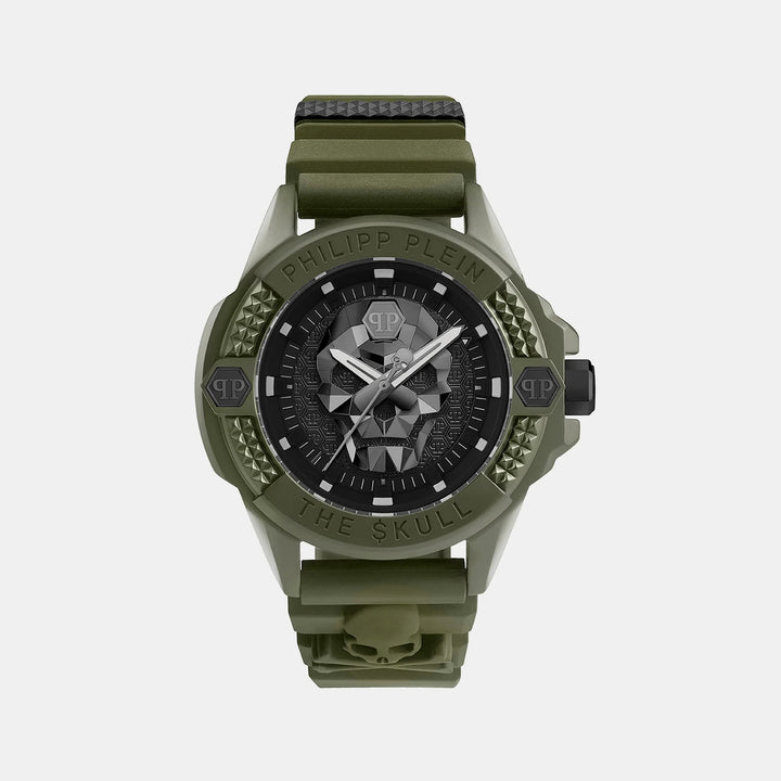 Philipp Plein The $Kull Men 44mm Quartz Black Dial Green Silicone Strap Watch PWUBA0423