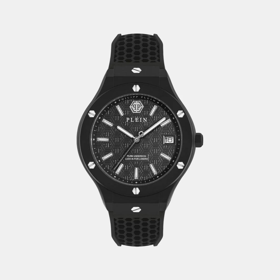 Philipp Plein Plein Underdog Men 44mm Quartz Black Dial Black Silicone Strap Watch PWUFA0325