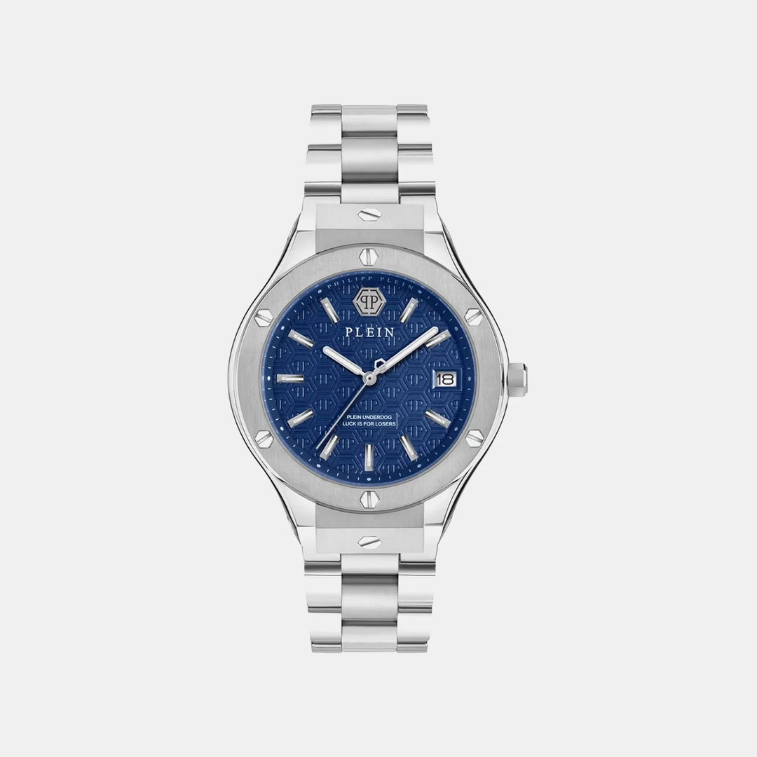 Philipp Plein Plein Underdog Men 44mm Quartz Blue Dial Silver Stainless Steel Strap Watch PWUFA0425
