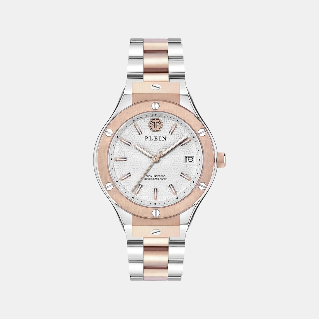 Philipp Plein Plein Underdog Men 44mm Quartz White Dial Two-Tone Stainless Steel Strap Watch PWUFA0625