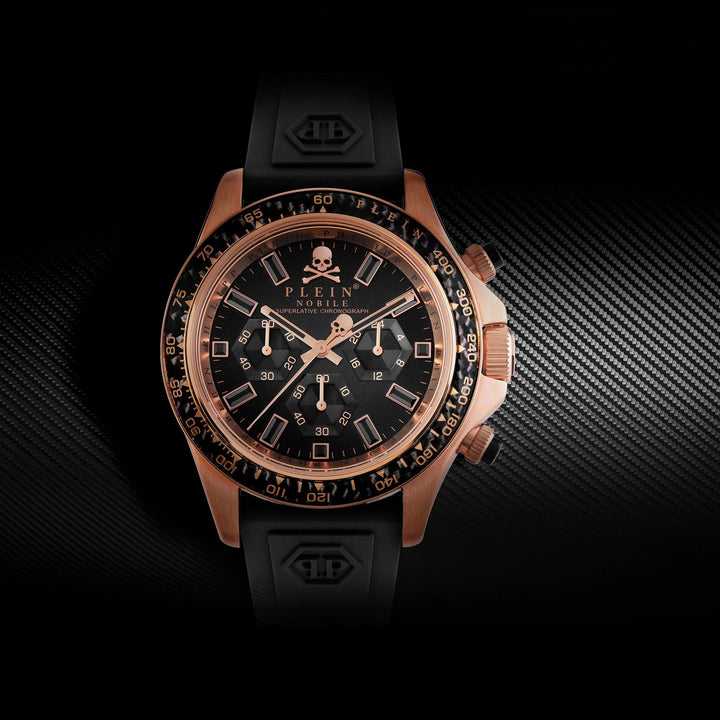 Philipp Plein Street Couture Men 43mm Quartz Black Dial Black Silicone Strap Chronograph Watch PWVAA0623