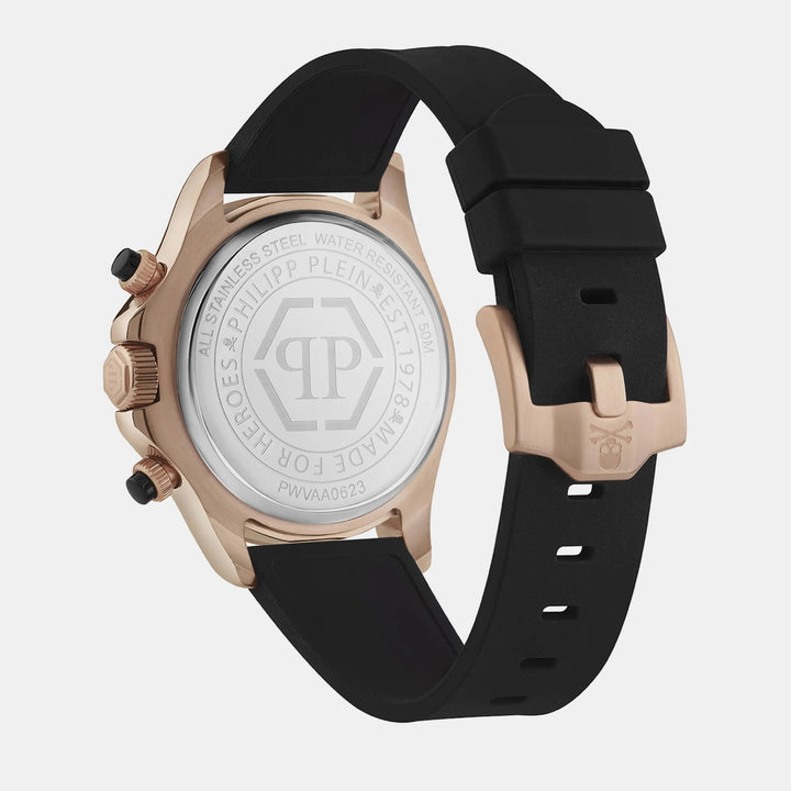 Philipp Plein Street Couture Men 43mm Quartz Black Dial Black Silicone Strap Chronograph Watch PWVAA0623