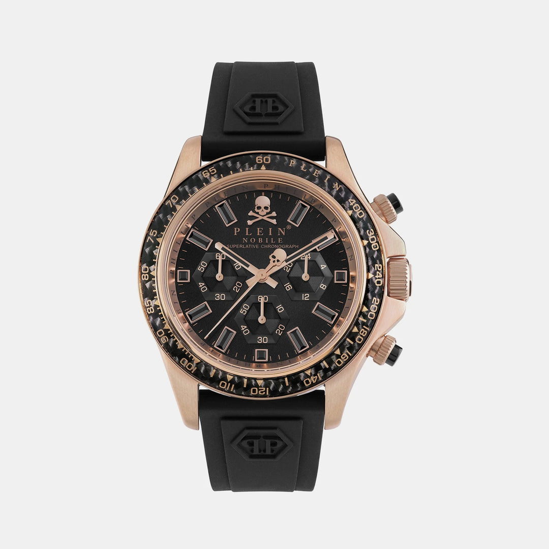 Philipp Plein Street Couture Men 43mm Quartz Black Dial Black Silicone Strap Chronograph Watch PWVAA0623