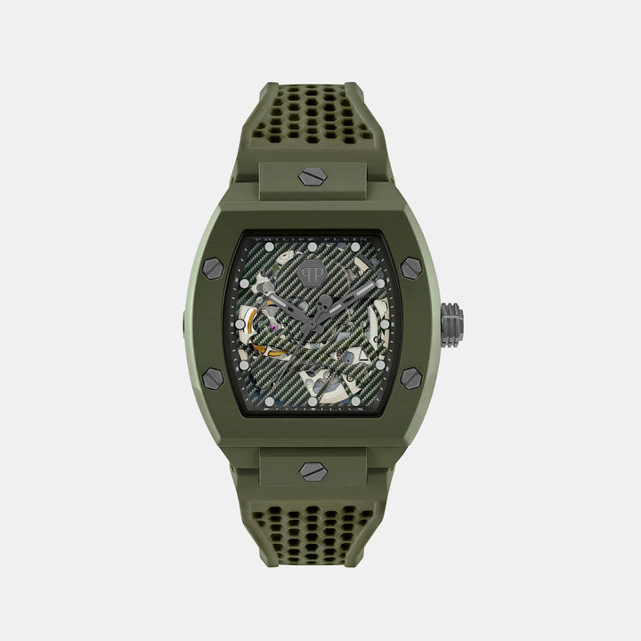 Philipp Plein The $keleton Ecoceramic Men 44mm Automatic Military Green Dial Green Silicone Strap Watch PWVBA0223