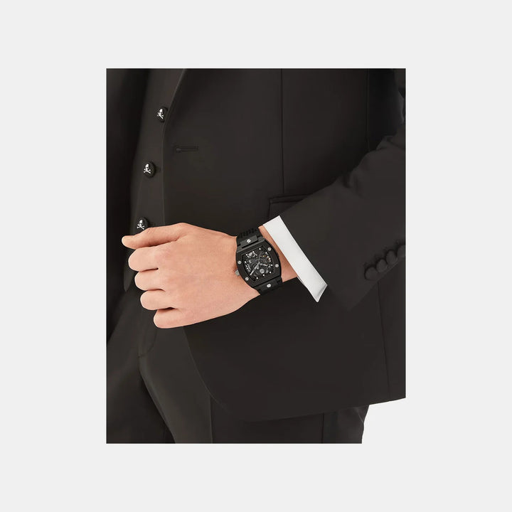 Philipp Plein The $keleton Ecoceramic Men 44mm Automatic Black Dial Black Silicone Strap Watch PWVBA0423