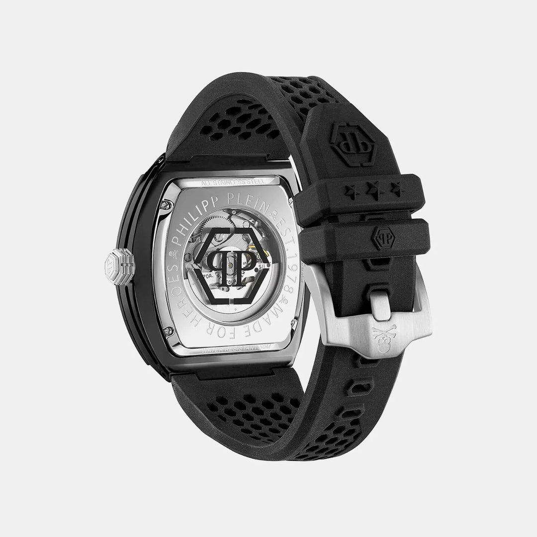 Philipp Plein The $keleton Ecoceramic Men 44mm Automatic Black Dial Black Silicone Strap Watch PWVBA0423