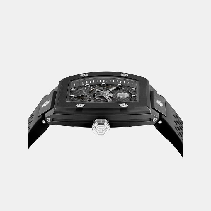 Philipp Plein The $keleton Ecoceramic Men 44mm Automatic Black Dial Black Silicone Strap Watch PWVBA0423