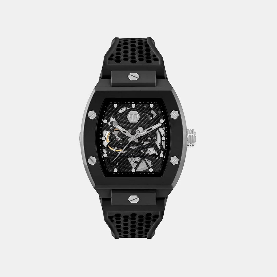 Philipp Plein The $keleton Ecoceramic Men 44mm Automatic Black Dial Black Silicone Strap Watch PWVBA0423