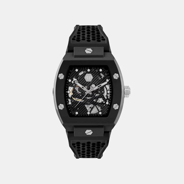 Philipp Plein The $keleton Ecoceramic Men 44mm Automatic Black Dial Black Silicone Strap Watch PWVBA0423