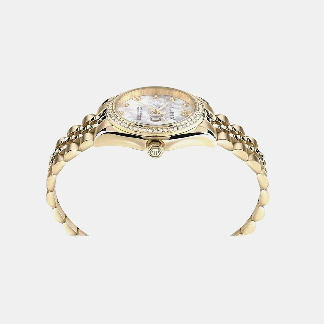 Philipp Plein Date Superlative Women 34mm Quartz Grey Dial Gold Stainless Steel Strap Watch PWYAA0323
