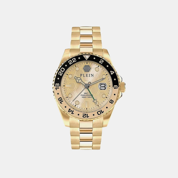 Philipp Plein GMT-I Challenger Men 44mm Quartz Gold Dial Gold Metal Strap Watch PWYBA0423