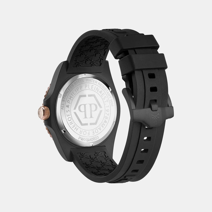Philipp Plein Hyper Sport Men 44mm Quartz Black Dial Black Silicone Strap Watch PWYBA0823